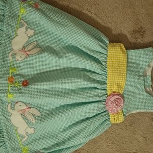 Seersucker teal and white check dress